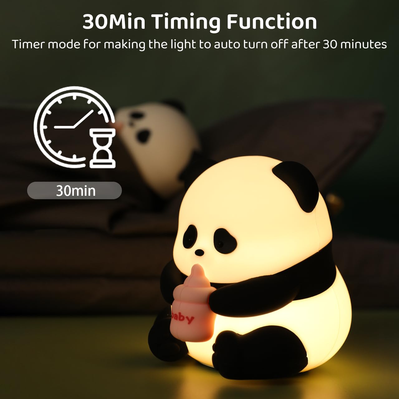 Niedliches Panda-LED-Nachtlicht, dimmbare Squishy-Nachtlampe, Silikon-Nacht-Schlafzimmerlampe, USB-wiederaufladbares Schreibtischlicht, Hasen-Wecker, Geschenk für Kinder, Mädchen, Jungen, Familie