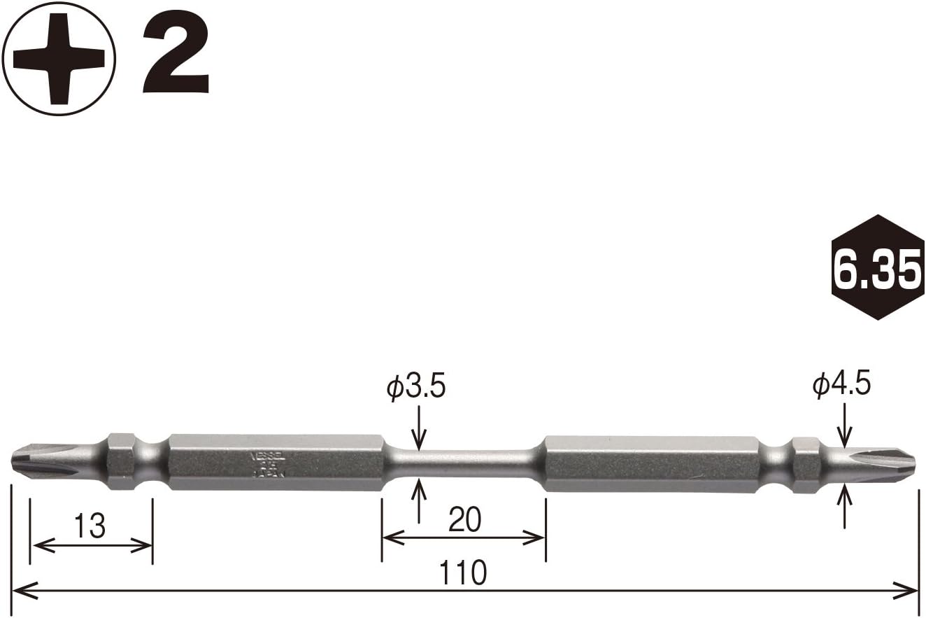 Vessel Slender Torsion Bit ST14 + 0.08 x 0.1 x 4.3 inches (2 x 3.5 x 110 mm) Hardness H 10 Piece Set ZP