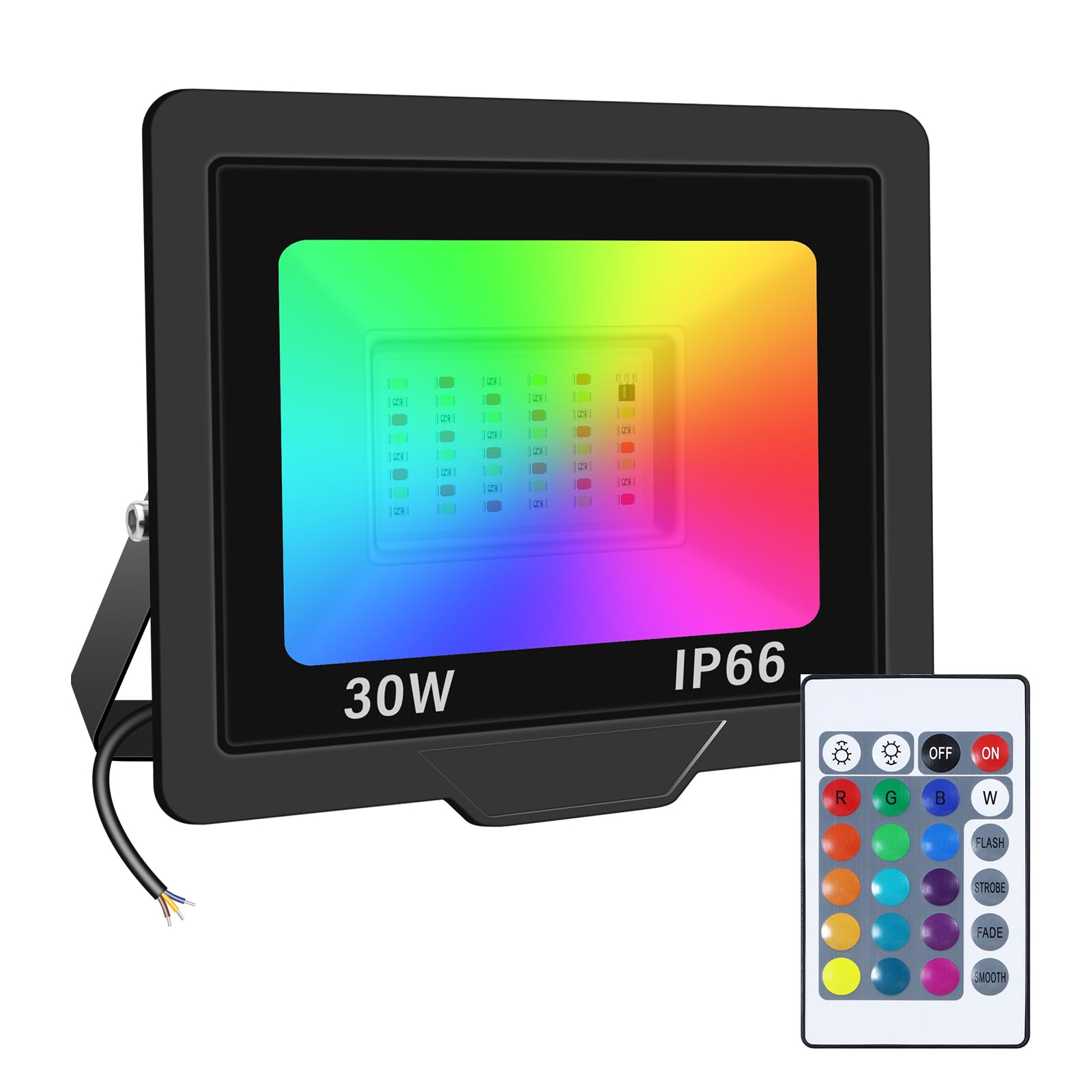 PICAA LED Floodlight Outdoor 30W, RGB Dimmable Colour Changing Flood Lights, Wall Garden Party Stage Light Work Lamp IP66