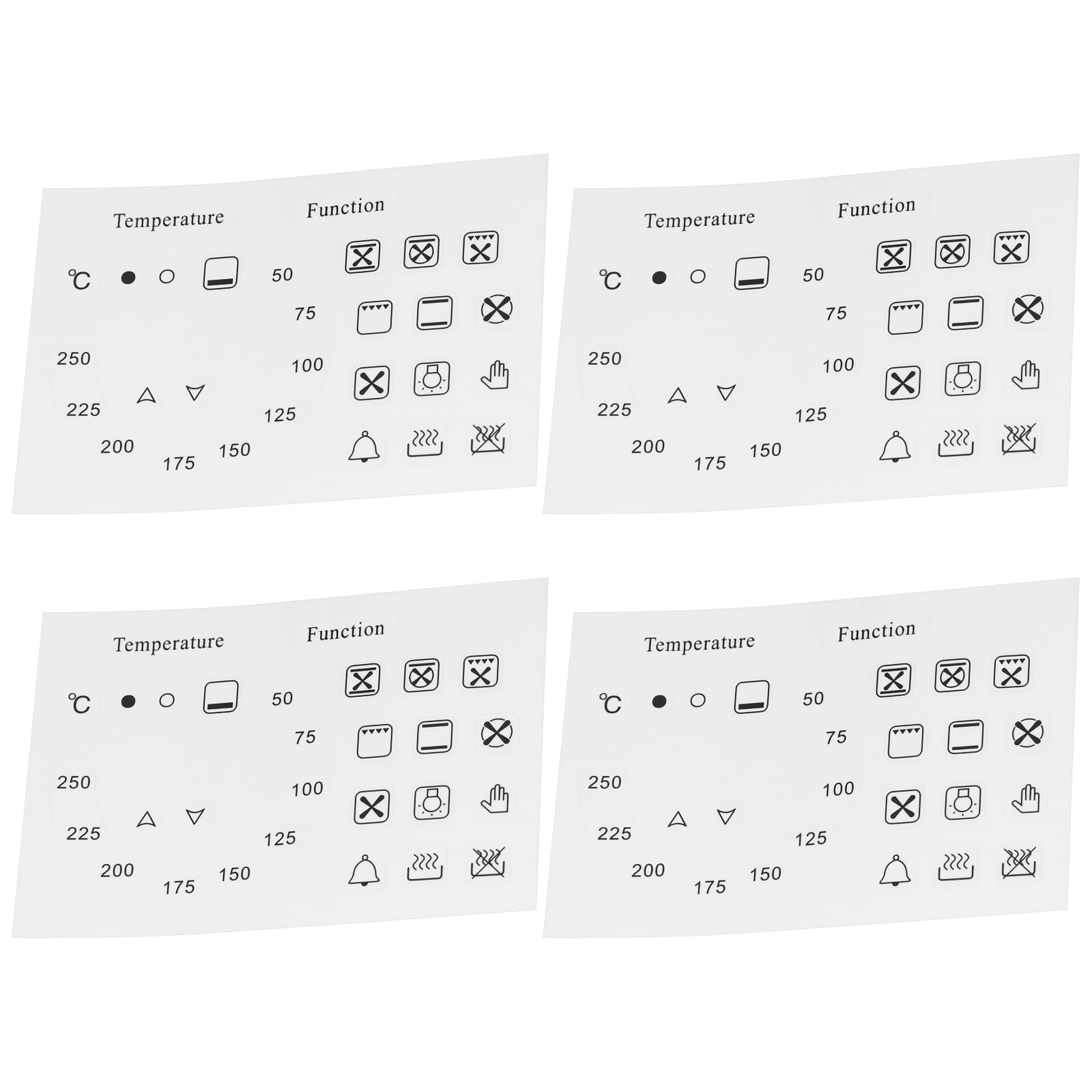 Create Idea Black 4Pcs Oven Temperature And Function Dial Sticker Set 50–250°C + 18 Symbol Decals Laminated Vinyl Replacements, Clear With Print
