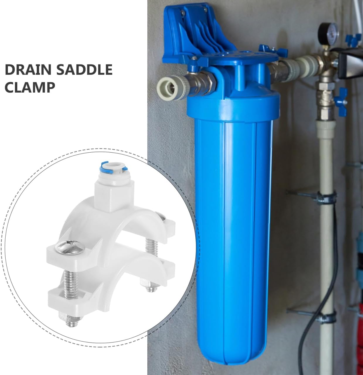 DOITOOL Drain Saddle Clamp with Quick Connect 1/4 Inch for Reverse Osmosis Water Filters under Sink Wastewater Clip Accessory Durable Pom Material Easy Installation