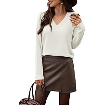 Women's 100% Wool Sweater V Neck Long Sleeve Merino Wool Knit Pullover Sweaters Fall Winter