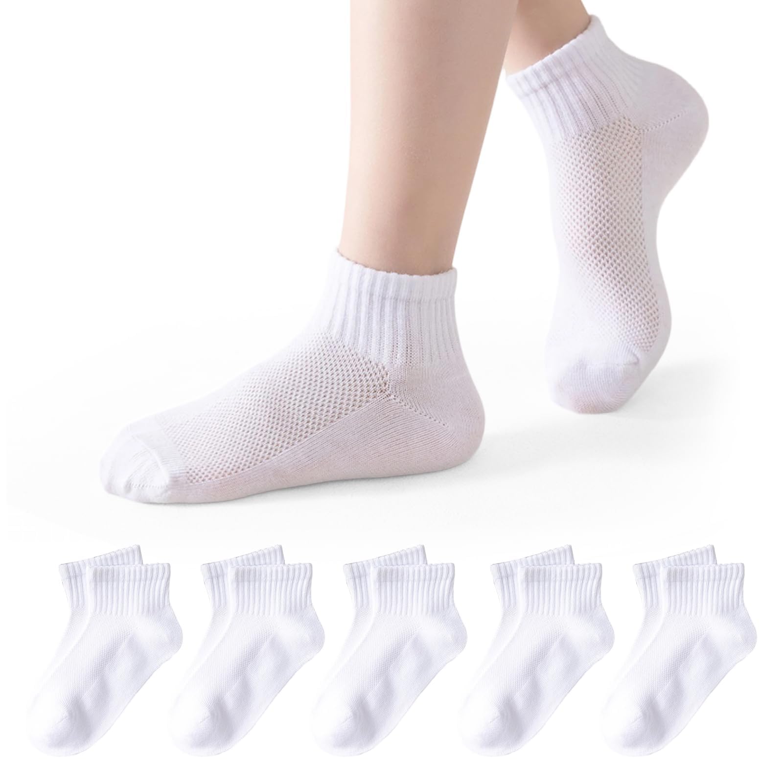 5 Pairs Kids Socks for Boys Girls, School Kids Ankle Cotton Socks, Sport Socks for Children 3-12 Years