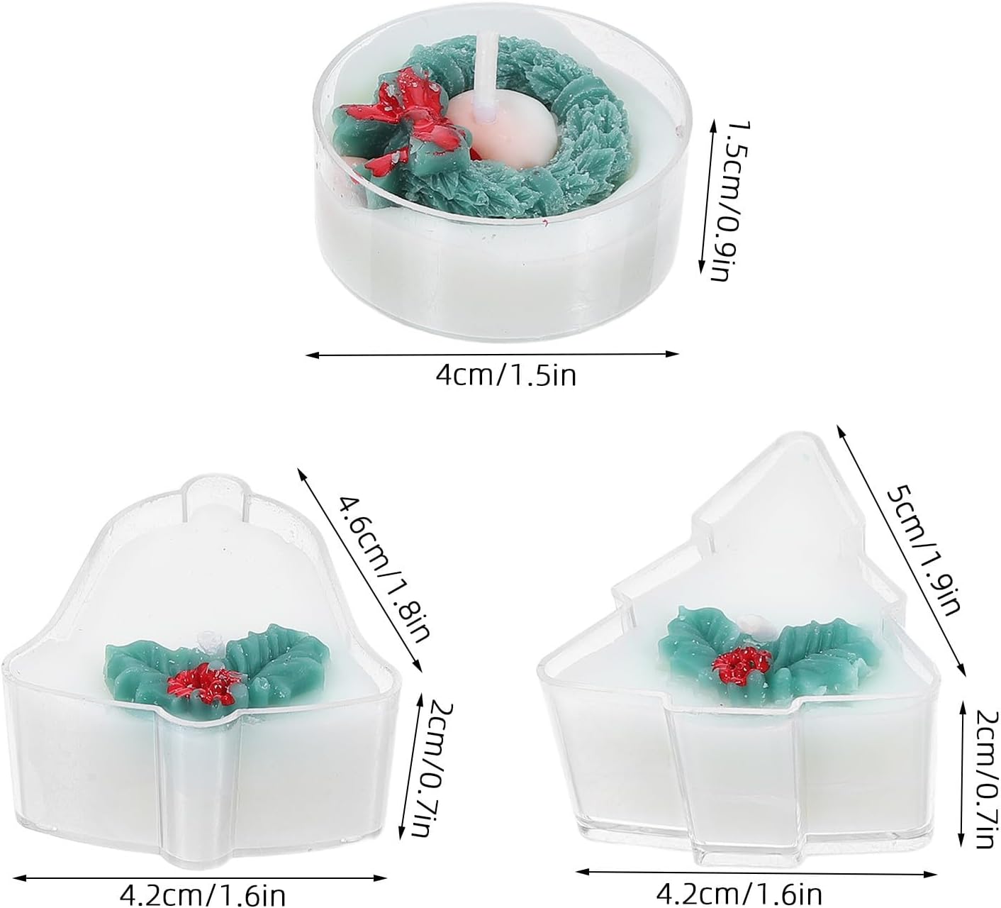 3pcs Christmas Tealight Candles Xmas Tree Bell Party Decor Set