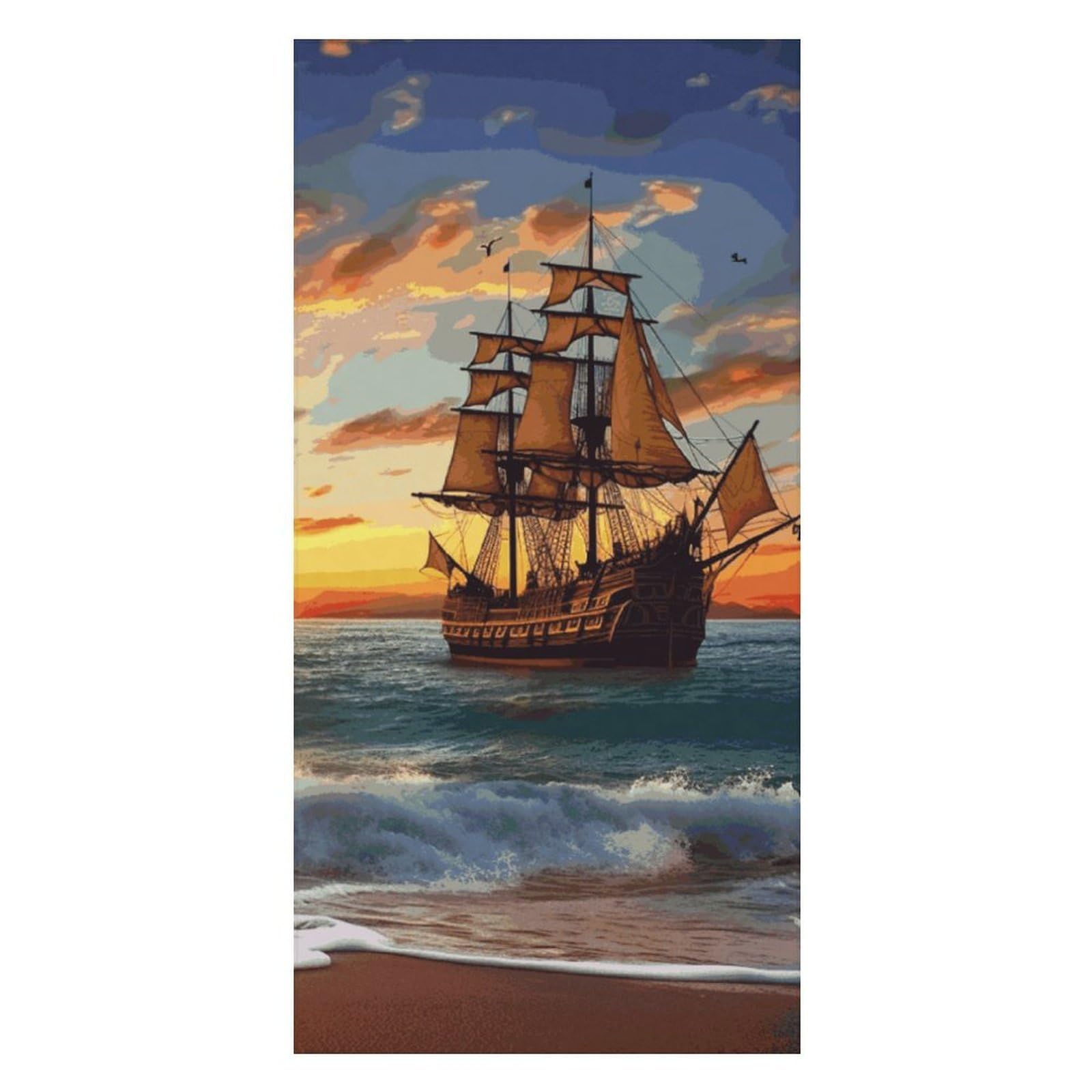 Pirate Ship in The Sunset Beach Towel Extremely Soft Oversized Towels Lightweight Sports Absorbent Bath Towel Suitable 160"x80" for Swimming Camping Beach