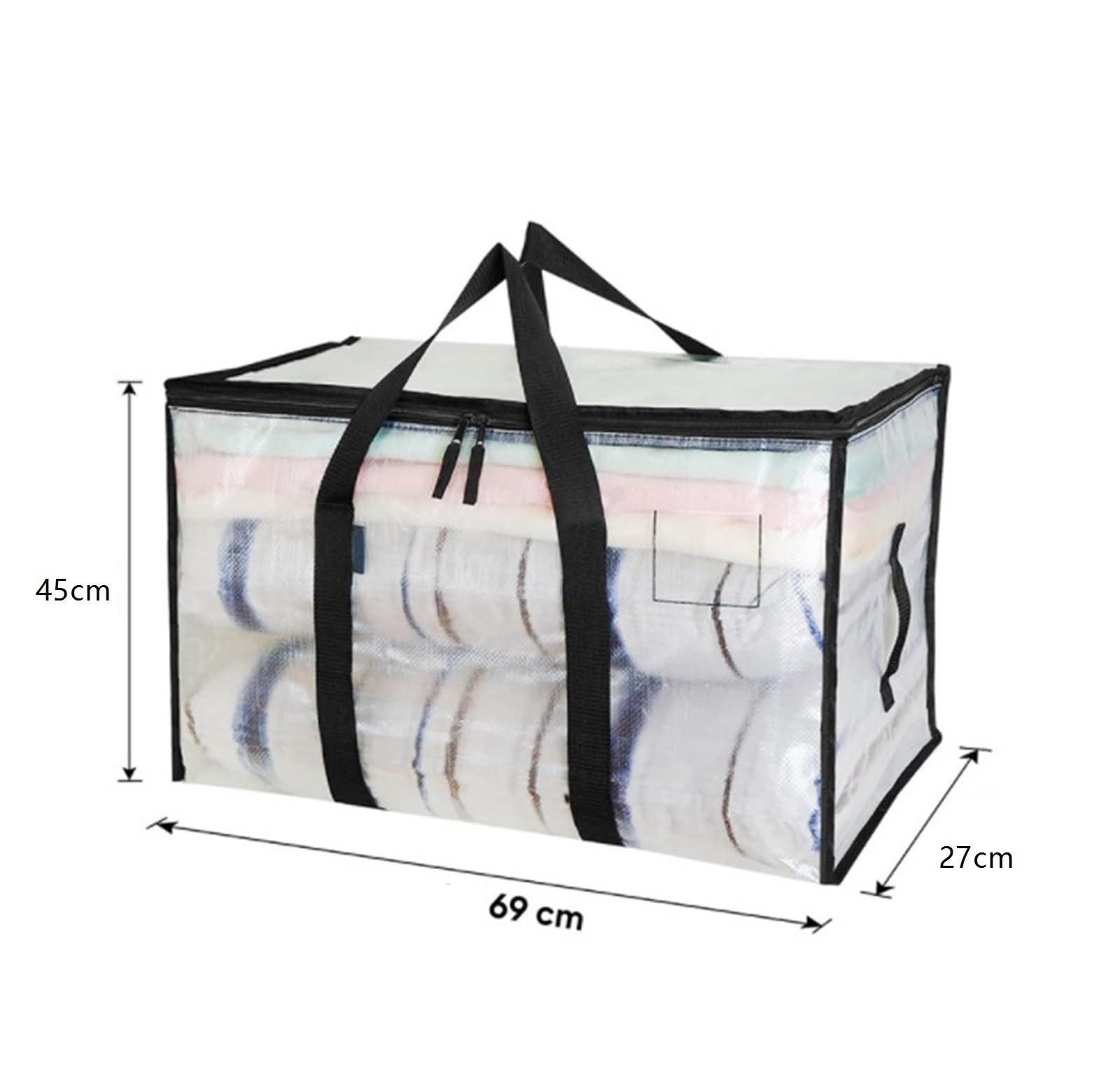 Bolsas Almacenaje Ropa Bolsa De Almacenamiento Transparente con Cremallera Y Asa, Bolsa De Mano For Ropa, Mantas, Almacenamiento De Edredones Organizador Armario para Edredones(69 * 27 * 45cm)