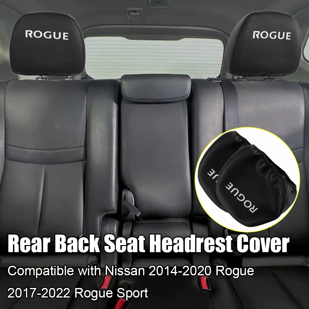 XITER 2 Pcs Leather Headrest Covers Scratch Resistant Rear Seat Head Rest Covers for Nissan 2014-2020 Rogue 2017-2022 Rogue Sport Accessories (Black)
