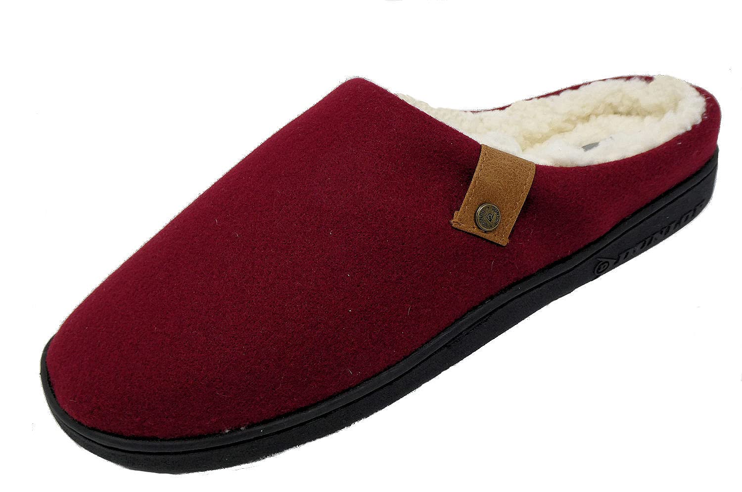 DUNLOPMS172A-10, Dallas' Borg Faux Sheepskin Lined Memory Foam Mule Slippers with Rubber Sole Wine. size 10 UK