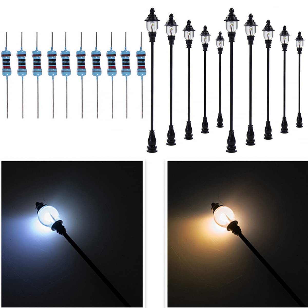 DAZZLEEX Lampade da Parete Bianche Calde Lampioni stradali a LED 1 Lampada per Case H0 Set di edifici 10 Pezzi per ferrovia e Layout di edifici-1
