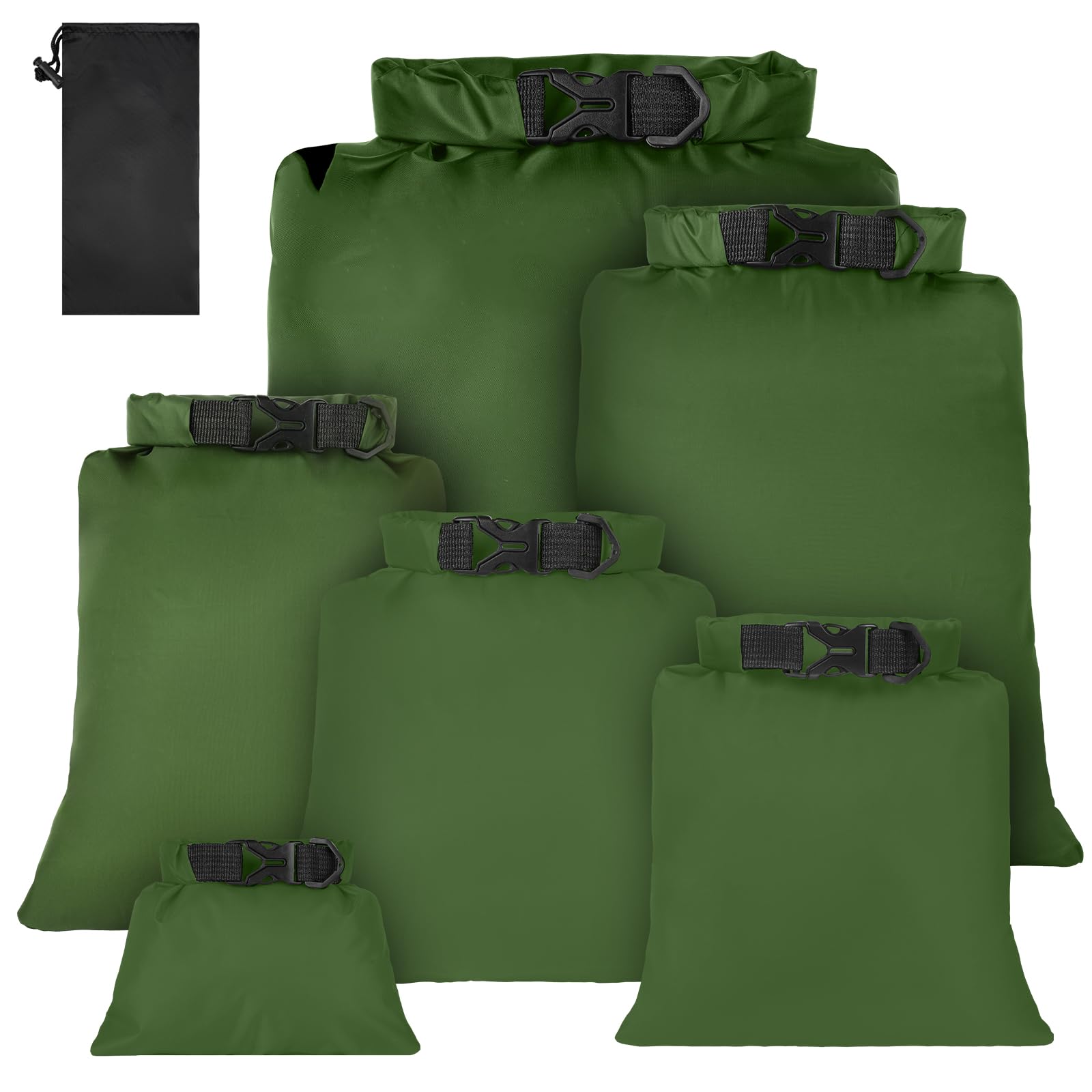 6 Piezas Bolsas Estancas Impermeable, 1.5/2.5/3/3.5/5/8L Bolsas Secas Ligeras, Bolsas Estancas Ligeras Portátil, para Kayak, Senderismo, Rafting, Camping, Pesca, Ciclismo(Verde) — view 9