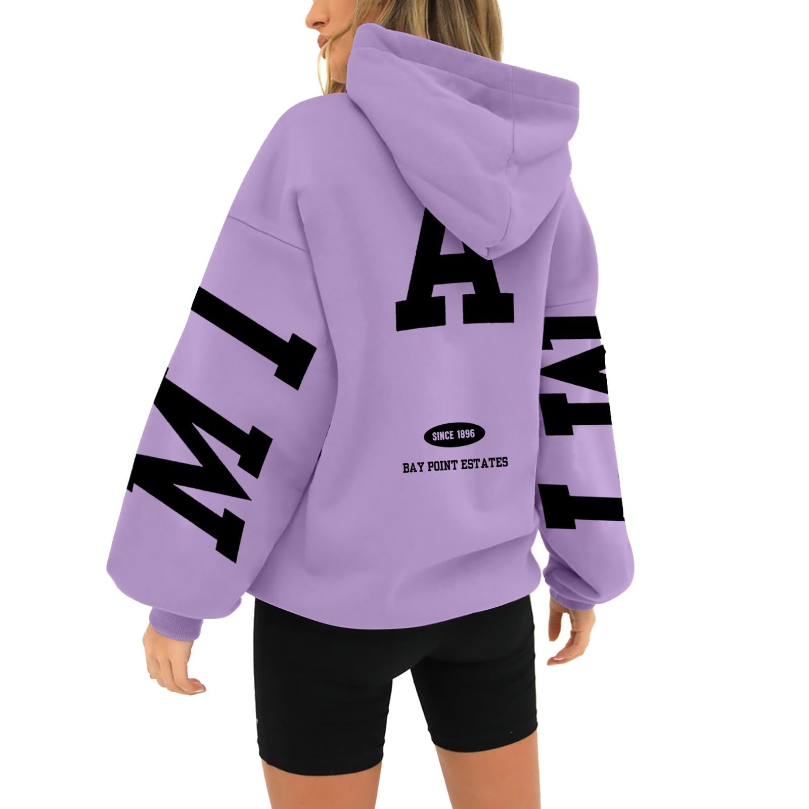 Women's Oversized Hoodie Trendy Solid Color Sweatshirt Long Sleeve Hooded Pullover Loose Fit Letter Print Comfy Top