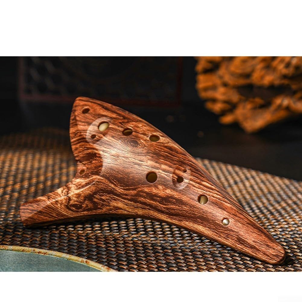 Ocarina avec 12 trous finition lisse, livret de musique et sac de transport pour musiciens débutants (marron)