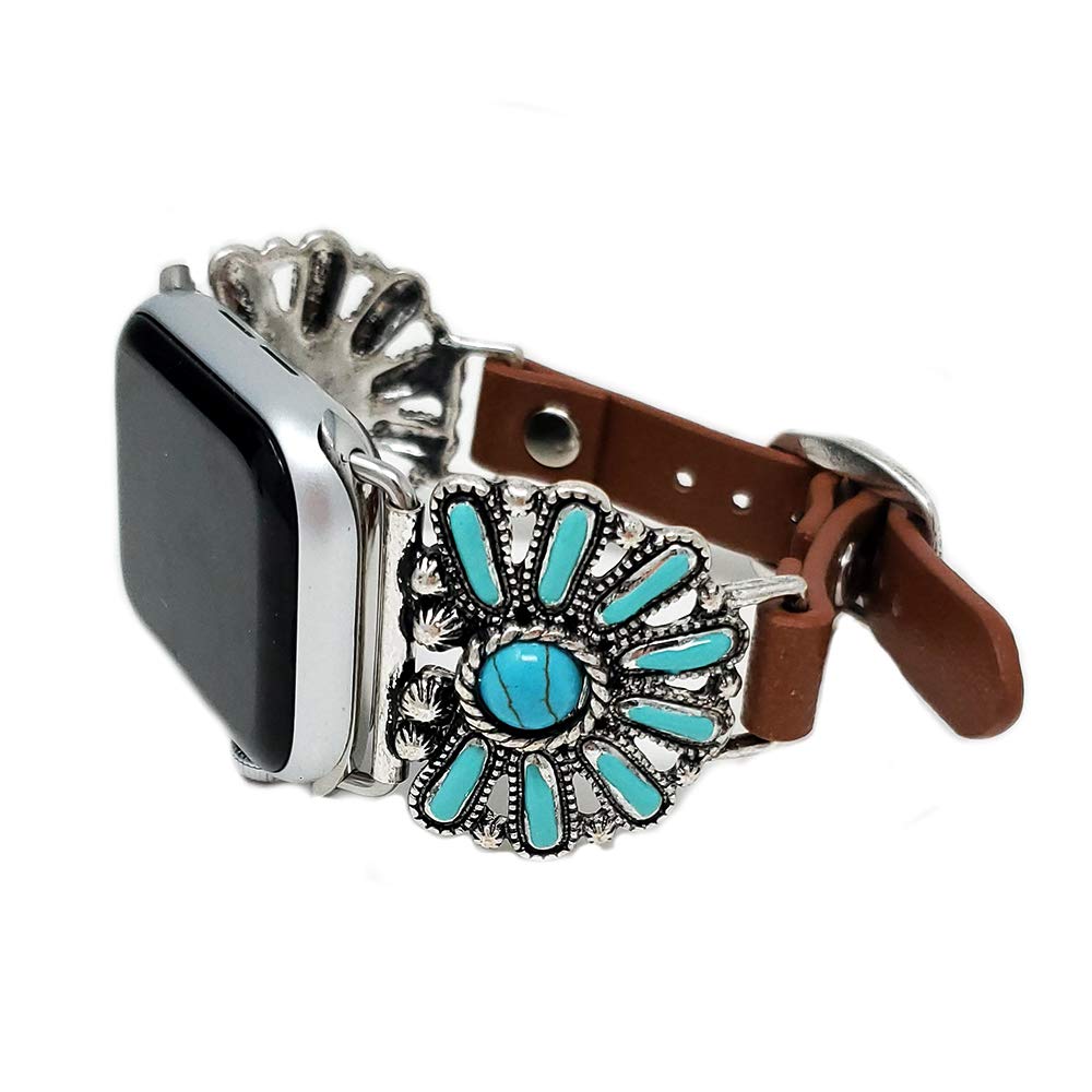 EmulilyCompatible with Apple Watch Brown Band 42/44 mm Turquoise Western Squash Blossom