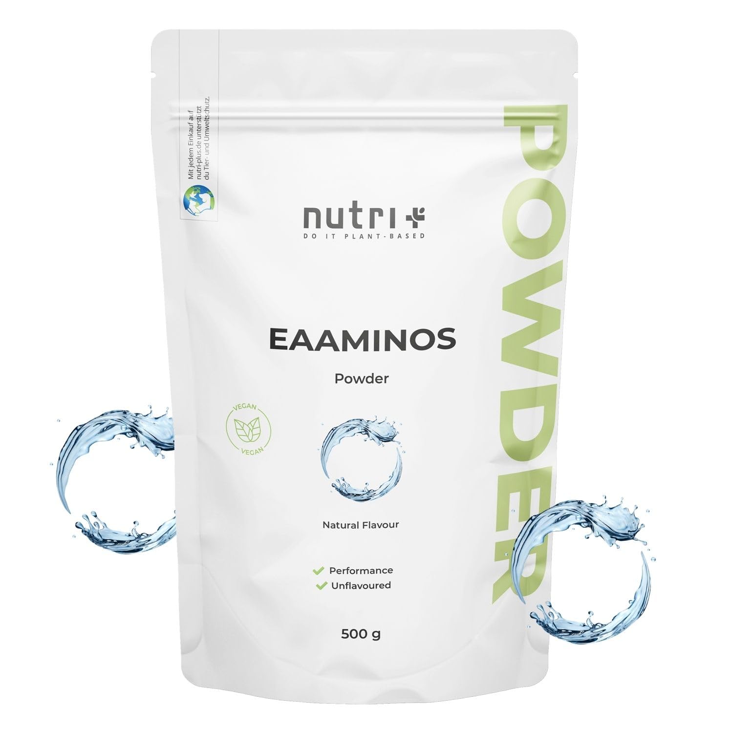 Nutri + Eaa 9 acides aminés poudre - Poudre d'EAA Neutral 500g - Haute dose - AAE instantanés goût neutre sans édulcorants, additifs & goût artificiel - Vegan Essential Aminos