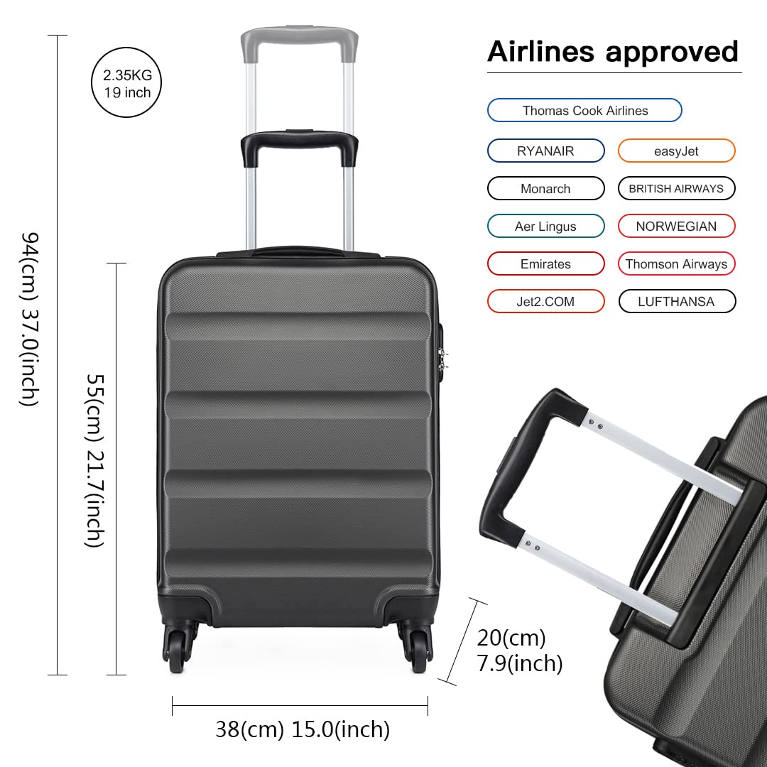 Kono Trolley Bagaglio a Mano 55x38x20cm Rigidi e Leggerissima ABS Valigia con 4 Ruote