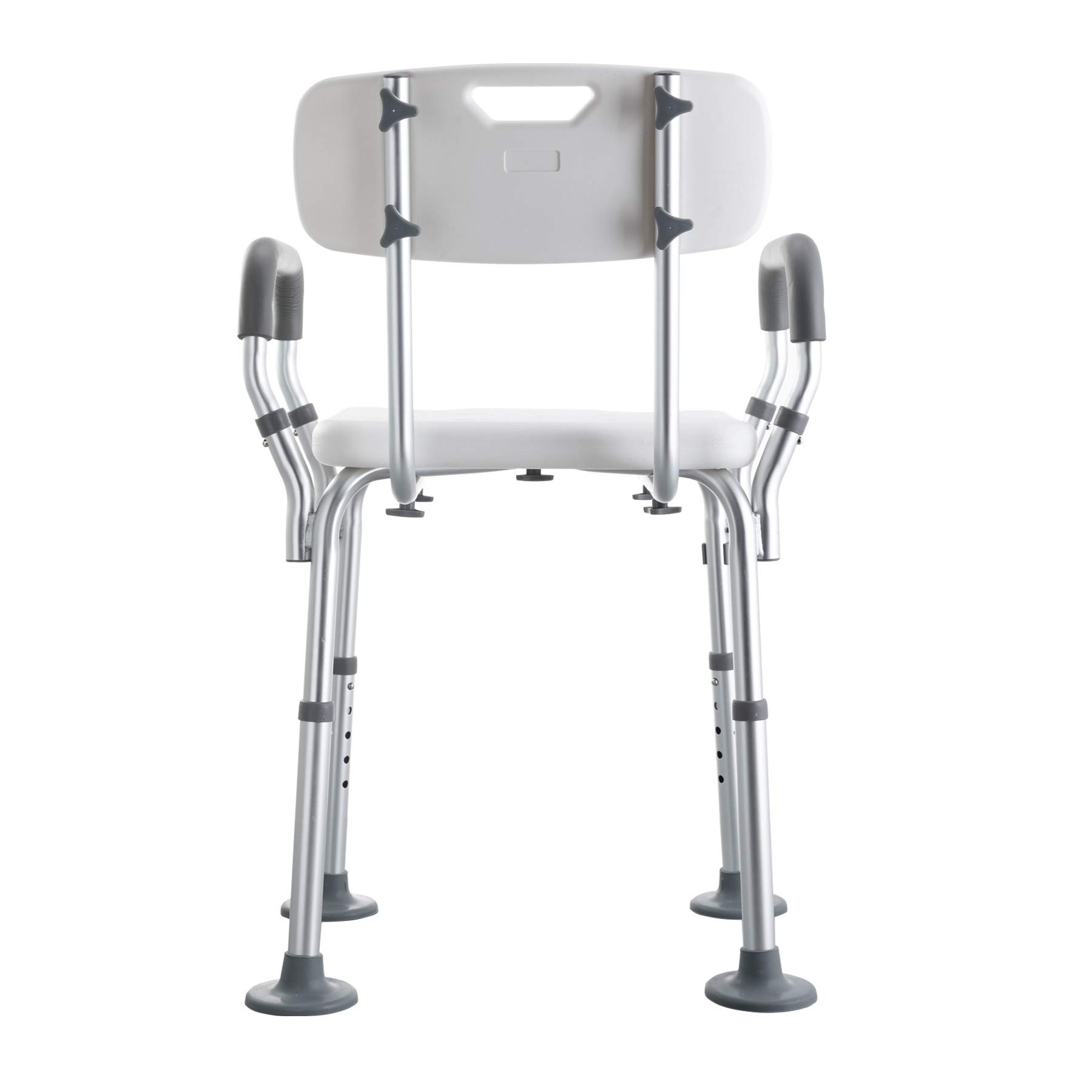 CO-Z Sgabello per Doccia Portatile Sedile da Bagno in Alluminio con Schienale e Braccioli Panca da Doccia Regolabile da 5 Altezza Sedia con Telaio Largo Piedini in Gomma Antiscivolo