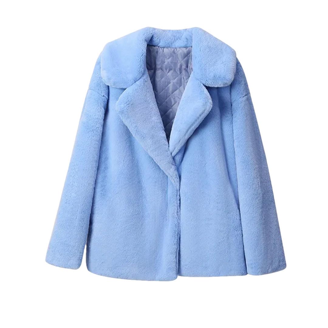 Cappotto lungo da donna in pelliccia sintetica collo a scialle doppio petto cappotto di lana extra lungo cappotto di pelliccia blu bambino S, cappotto di pelliccia blu bambino, S