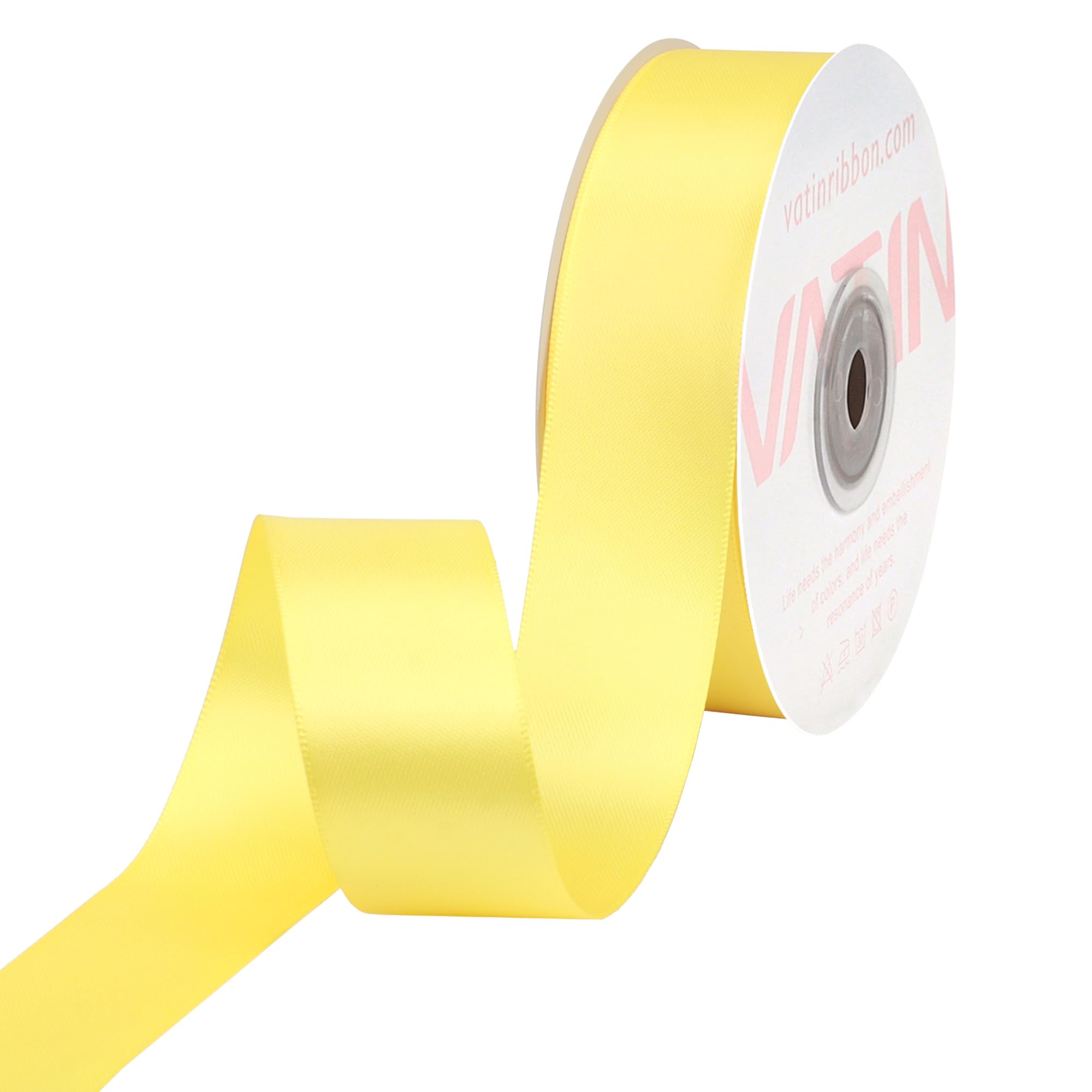 VATIN Double Face Lemon Yellow Satin Ribbon 25mm X 22m,Yellow Polyester Fabric Ribbon use for Bows Bouquet Gift Wrapping