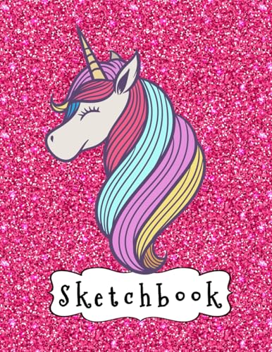 Sketchbook: Cute Unicorn On Pink Glitter Effect Background, Large...