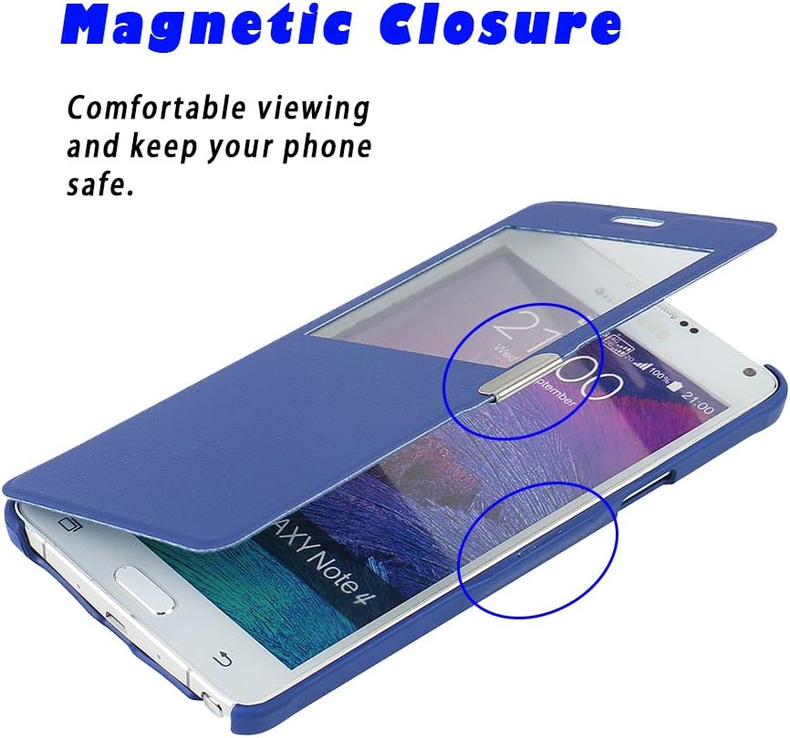 Note 4 Case, Galaxy Note 4 Case, MTRONX Window View Magnetic Closure Twill PU Leather Ultra Folio Flip Slim Case Cover for Samsung Galaxy Note 4 - Blue(MG1-BU)