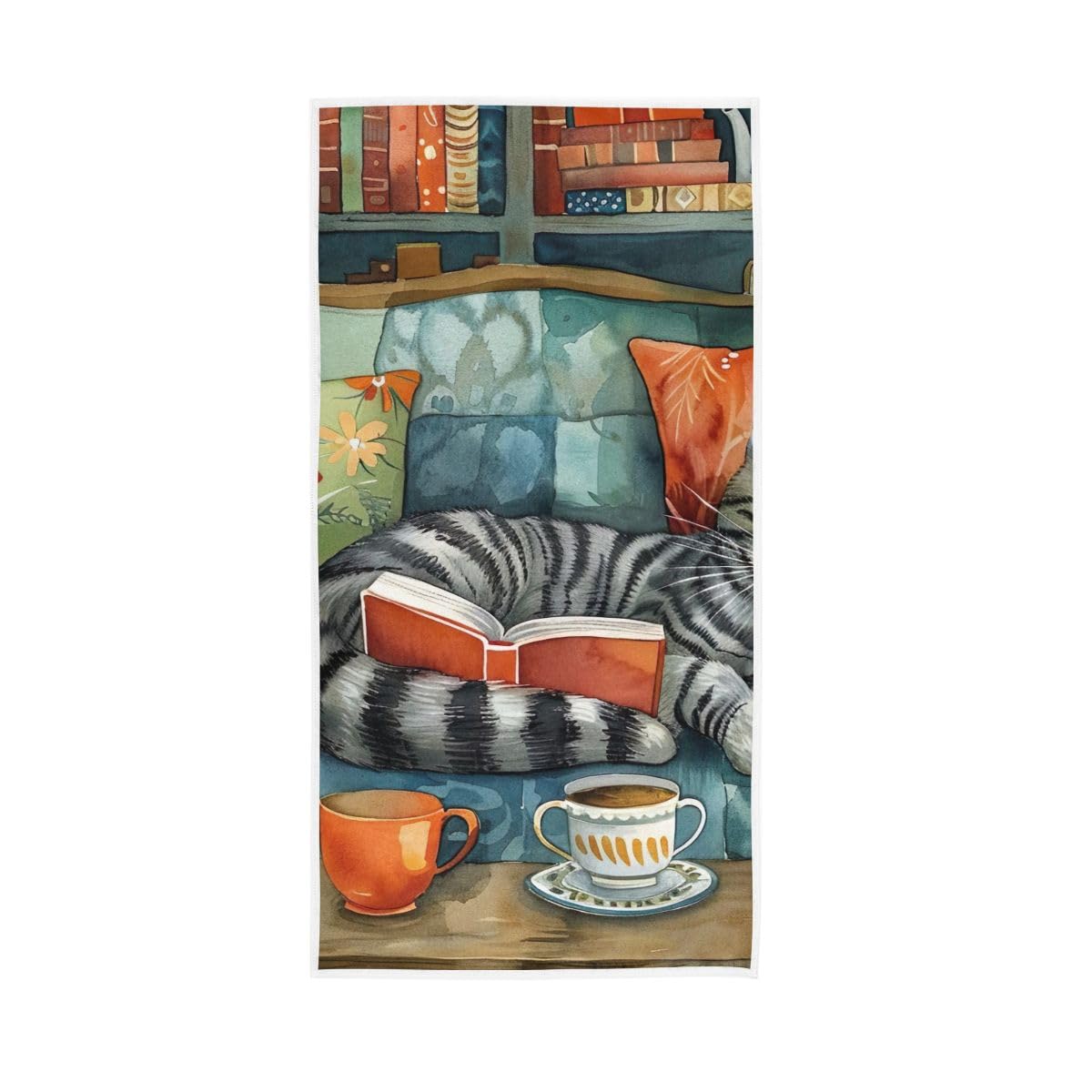 LSRCPD Watercolor Relaxing Cat Hand Towel Soft Washcloths Decorative Towels 15 x 30 Inch