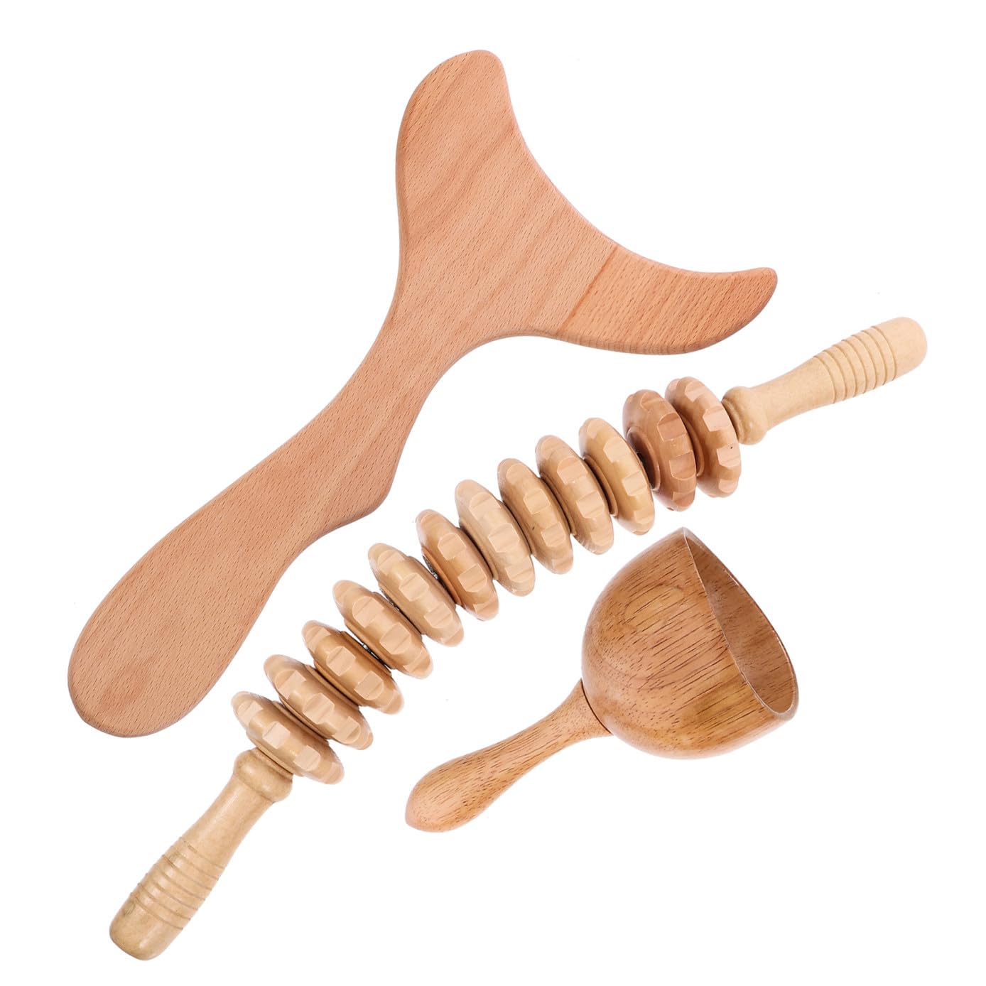 Massaggiatore Corporeo 3 in 1 in Legno Kit per Massaggi Linfatici e Drenanti Strumenti Compatti per Massaggiare Corpo per Chi Soffre di Gambe Scomode