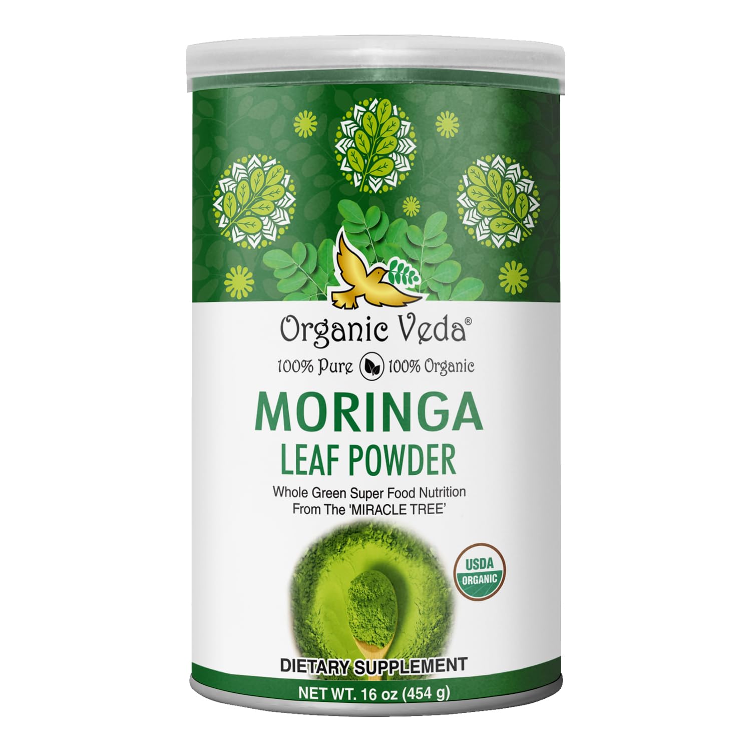 Organic Veda Moringa Powder - Premium Harvest Real Green Native Moringa Oleifera, Vitamins & Antioxidant Rich Leaves - USDA Organic, Gentle Dried Drumstick Leaf Powder (16 oz (Pack of 1))