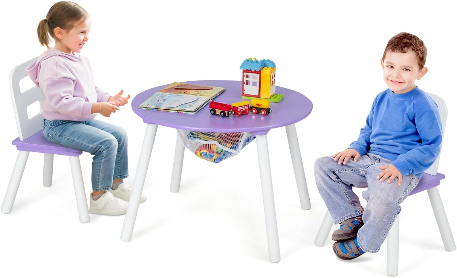 Clevich Tavolo Per Bambini Con 2 Sedie Regolabili In Altezza | Set Mobili In HDPE Riciclato Dai 2 Ai 10 Anni | Multifunzionale Giallo