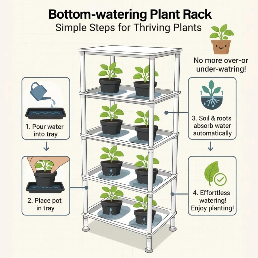 5-Tier Seed Starter Trays, Plant Stand with LED Grow Light (Auto-Timer), Bottom Watering Designed for Indoor Greenhouse Plants, Fits Small Pots & Seedling Cell Trays - White