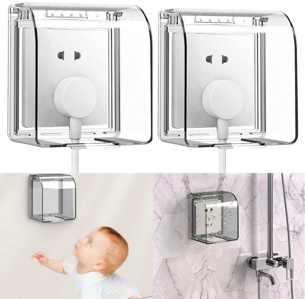 URbazaar 2 Pcs Plastic Weather Proof Socket Cover, Universal Plug Socket Cover, Wall Light Panel Socket Doorbell Flip Cap Cover, Home Bathroom Kitchen Accessory (Transparent A)