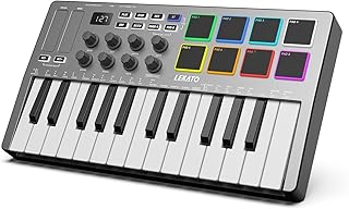 LEKATO MIDI Keyboard Controller, 25 Key USB MIDI Keyboard With 8 Backlit Drum Pads Bluetooth Function Professional Dynamic Keybed 8 Knobs for Music Production, Software Included