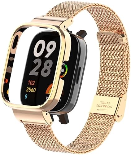 HOPMC - Correa de repuesto clásica con marco de metal y hebilla de malla de acero inoxidable para Redmi Watch 3