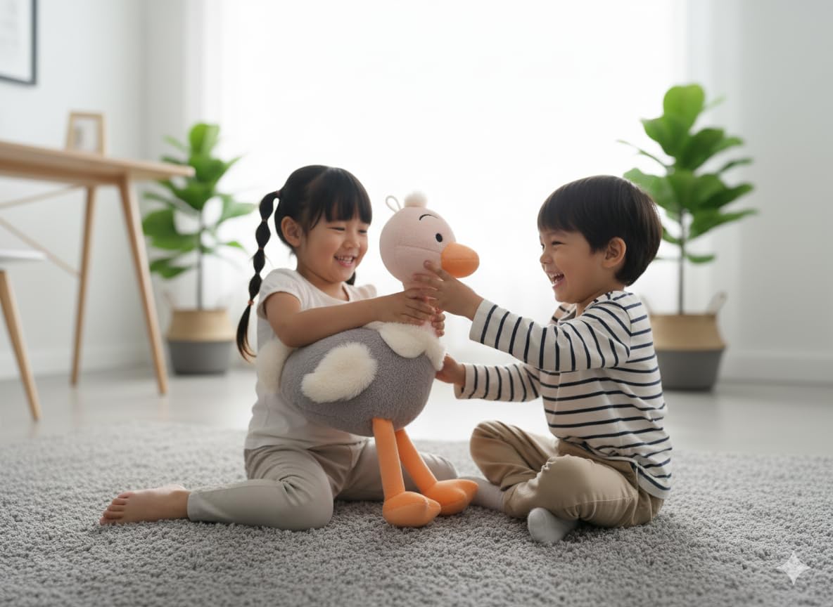 30 cm Plush Ostrich Duck Soft Toy for Kids, Grey and White Stuffed Animal with Orange Feet, Baby Room Decorative,Gift Items