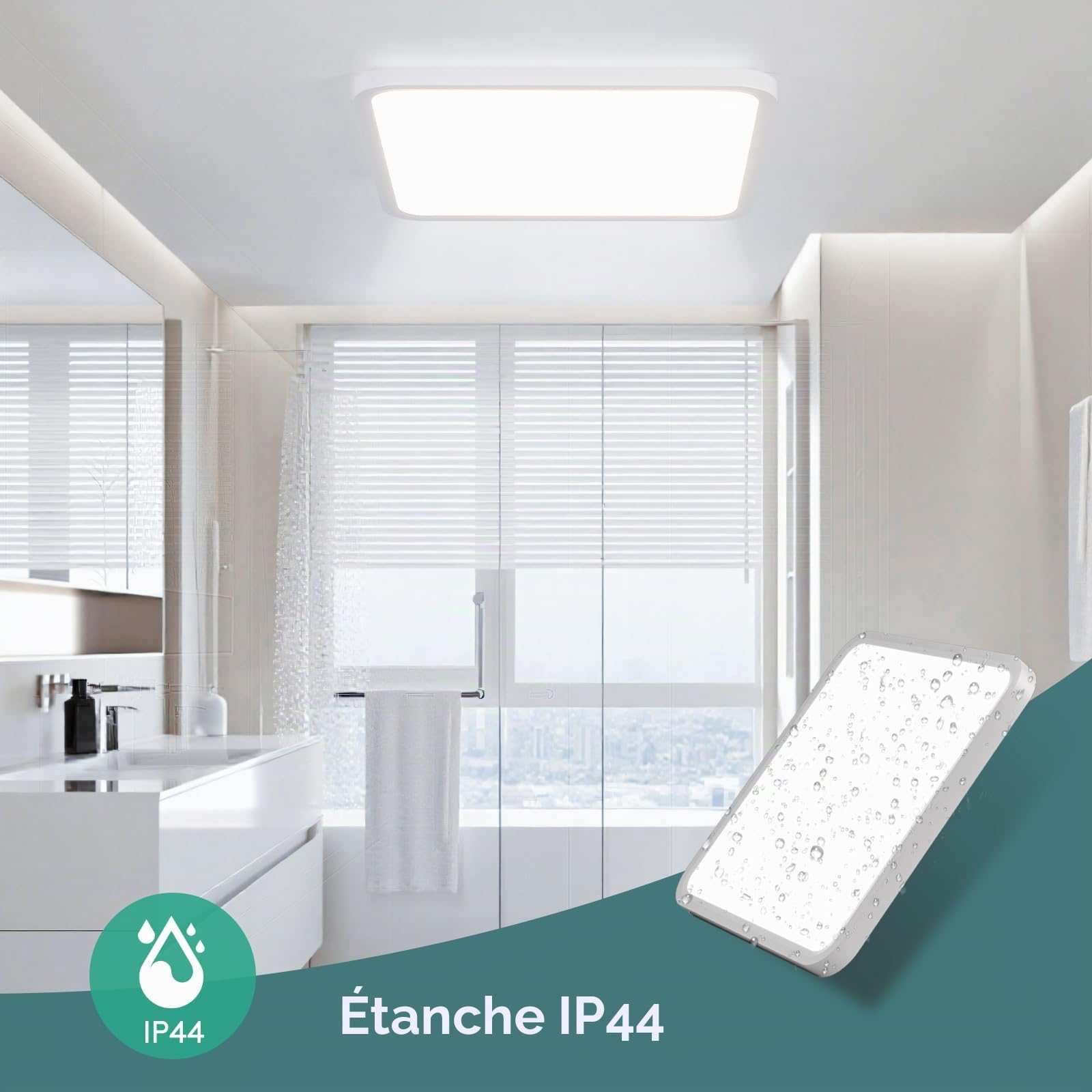 Plafonnier LED 40CM, 42W Carré Lampes de Plafond Moderne 6500K, 4800LM Luminaire Plafonnier Étanche IP44 pour Chambre, Salle De Bain, Salon, Cuisine, Bureau