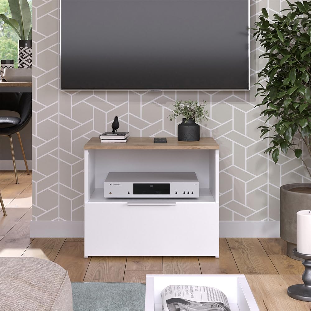 Vicco Mobile tv Wido, Bianco/Sonoma, 60 x 50 cm | con cassetto, adatto per TV fino a 43 pollici, passacavi integrato