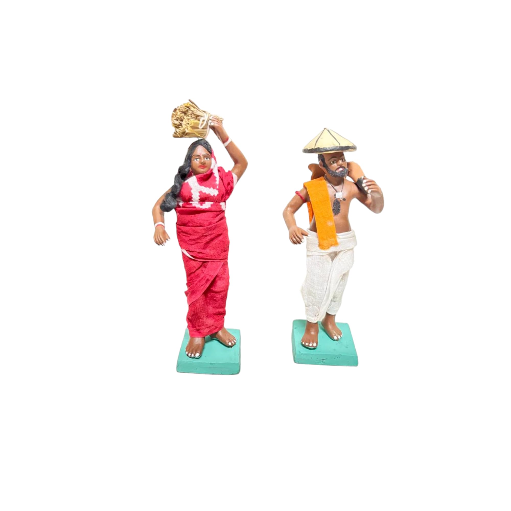 KARRU KRAFFT Handmade Clay Doll Human Working Figure for Gift & Décor, Farmer & Farmer Wife Pair Human Figure Miniature Idol, Housewarming Gifting, Table Décor
