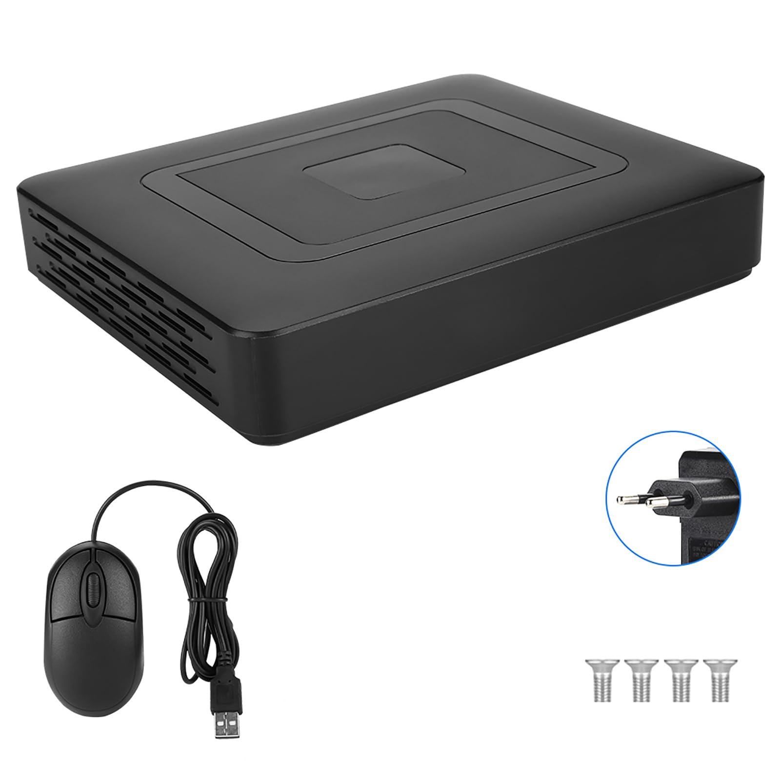Cryfokt Rejestrator Wideo 4-kanałowy 5 w 1, 4-kanałowy Rejestrator CCTV DVR NVR w Czasie Rzeczywistym z kopią zapasową USB i detekcją Ruchu, do Wyświetlania Obrazu HD w Wielu (100-240V norma
