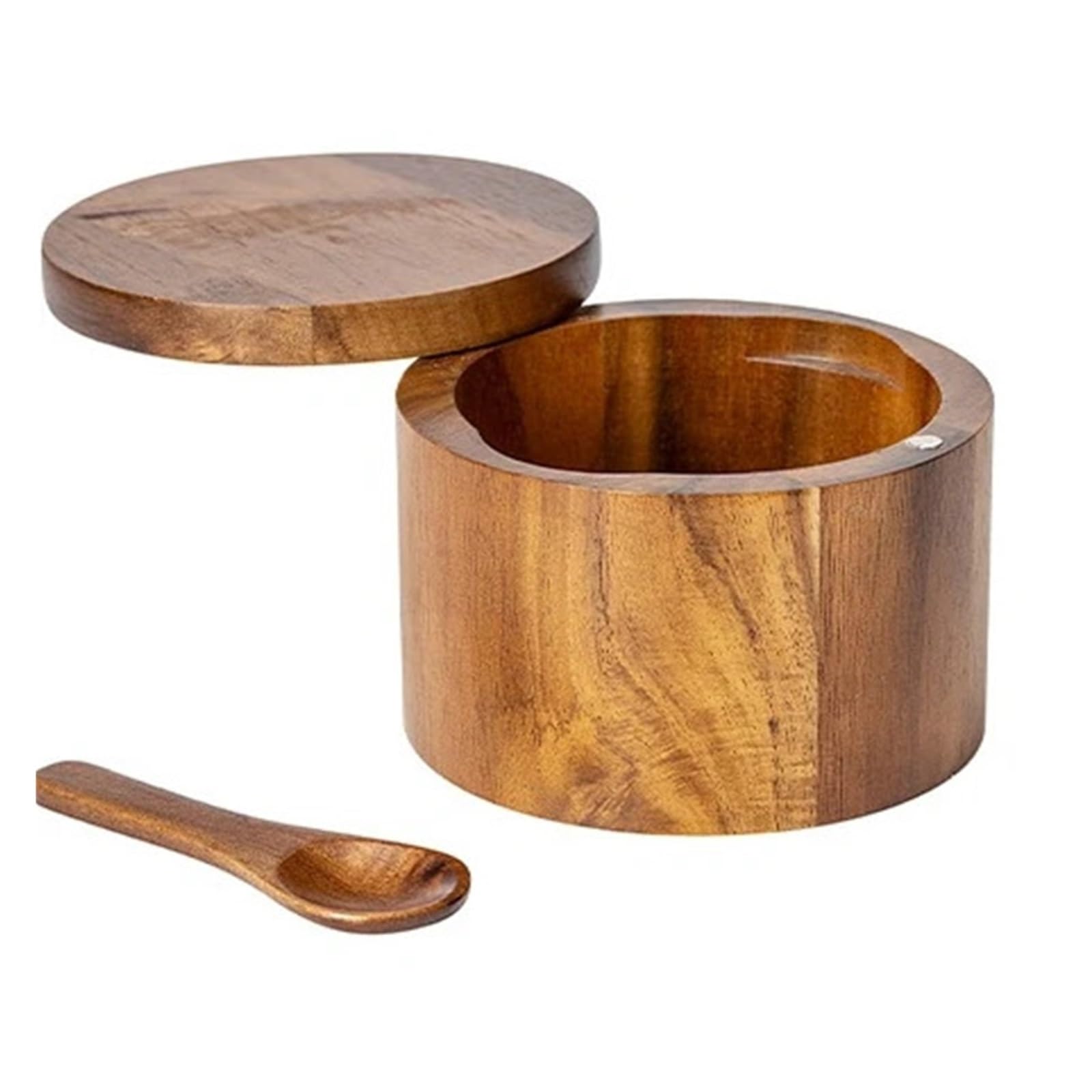 LuoAXINN Wooden Salt Cellar Acacia Wood Salt Shaker Seasoning Box Pepper with Rotating Lid Kitchen Storage Spice Jar(1 Layer 1 grid)