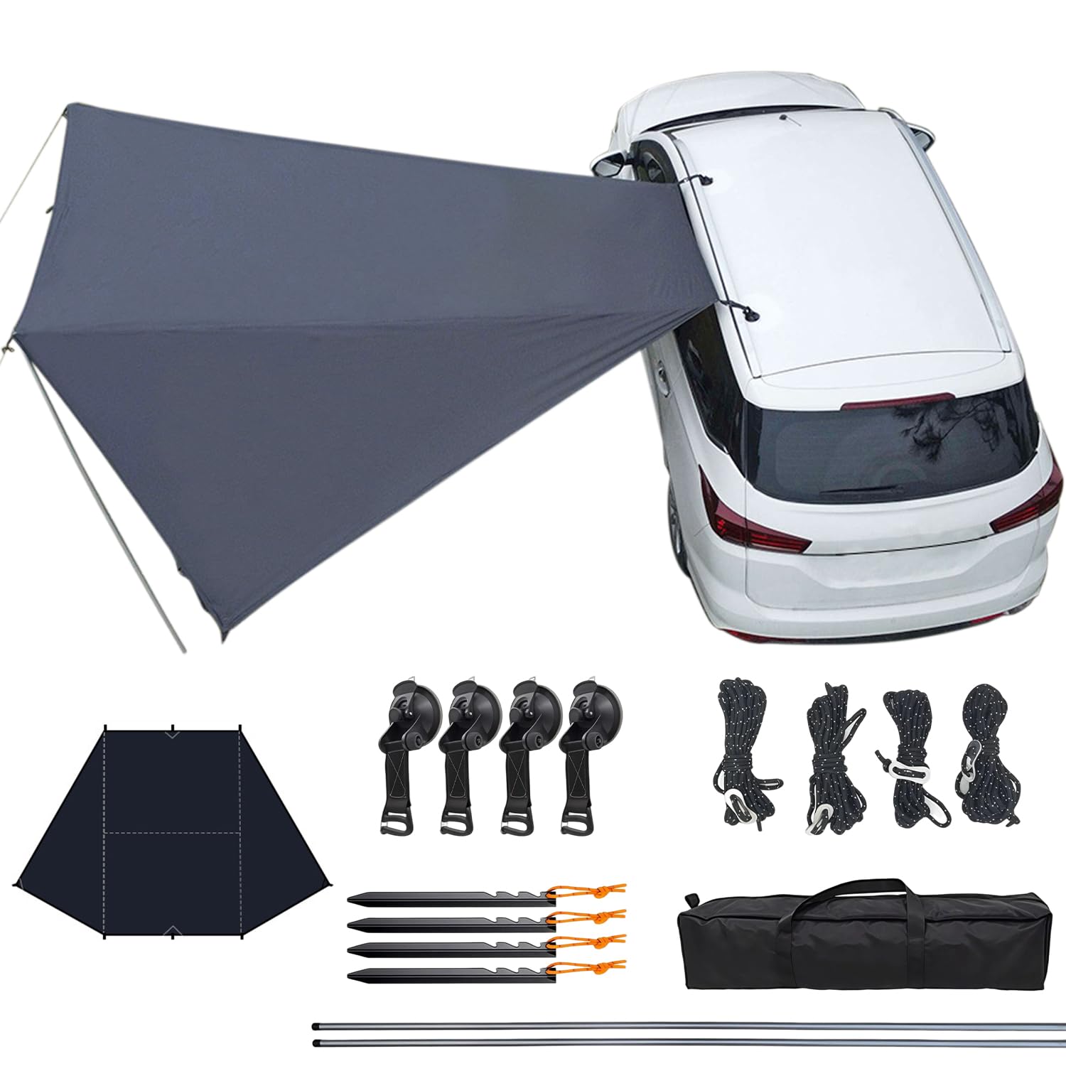 Auvent Universel pour Voiture Voile d'ombrage étanche | camionnettes et camping-cars, montage par passepoil ou ventouse, gris Awning, 380 x 280 cm