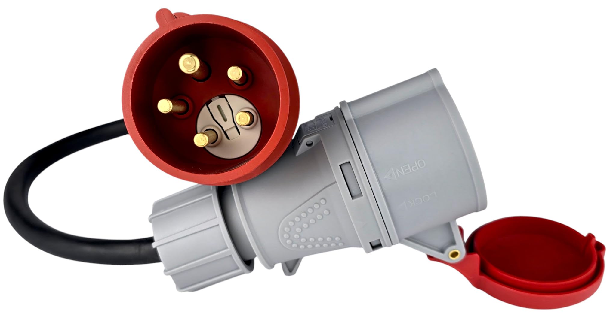 EU Made Lead Hook Up Cable - 16Amp Plug 5P with Phase Inverter to 16Amp Socket Connector. 5x2,5mm2 Hookup Converter Cable 400V. Mains Extension Adapter 0,5m Long