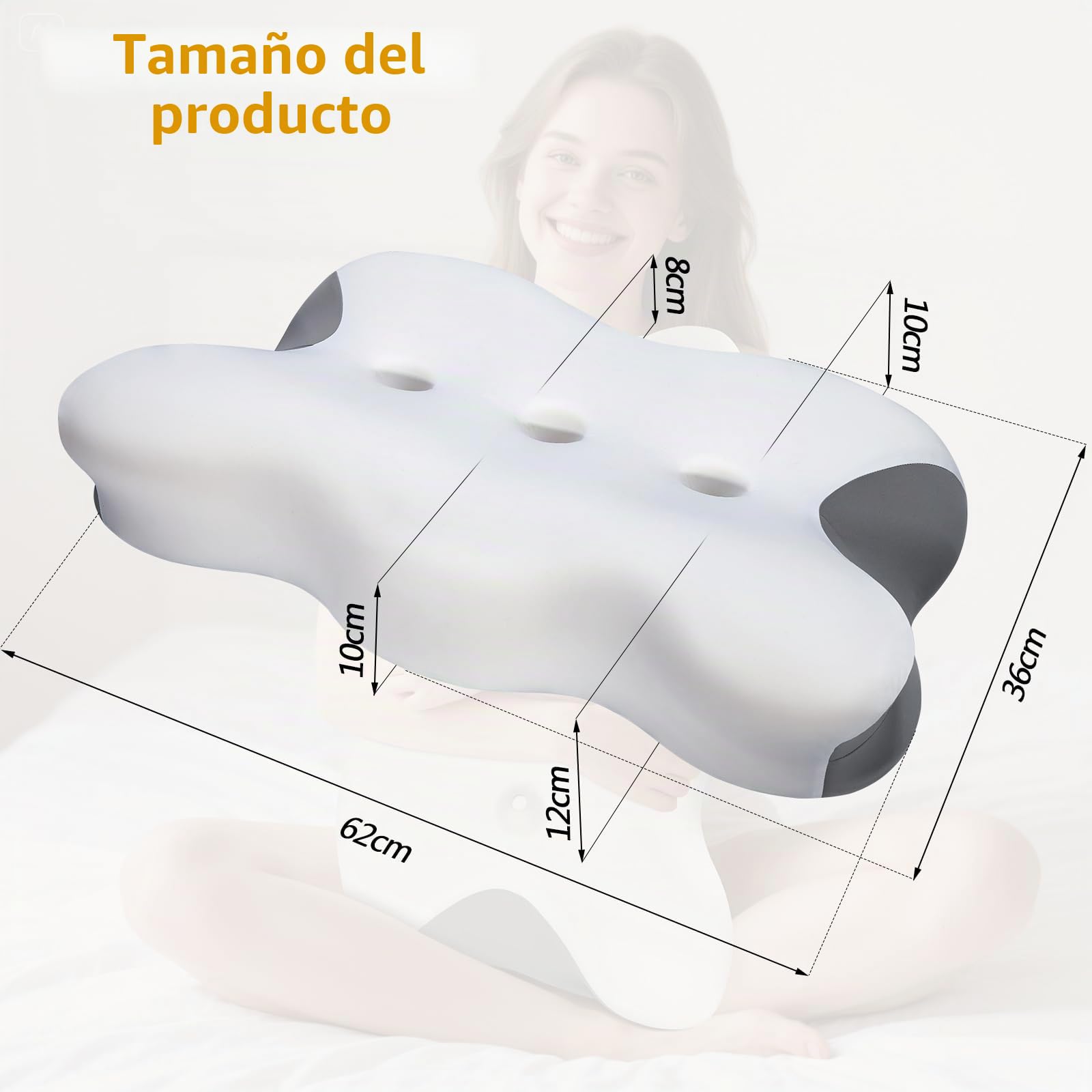 Euqvunn Almohada Viscoelastica para el Dolor de Cervicales y Cuello, Almohada Ergonómica para Dormir de Lado, Espalda, Estómago, Almohada Ortopédica, con Funda Lavable - 62× 36×8/12 cm