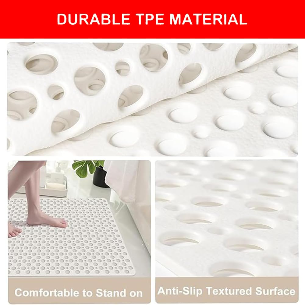 Tapis De Douche Antidérapant XL 70x70 Cm Transparent – Ventouses Puissantes Et Trou De Drainage Pour Plus De Sécurité
