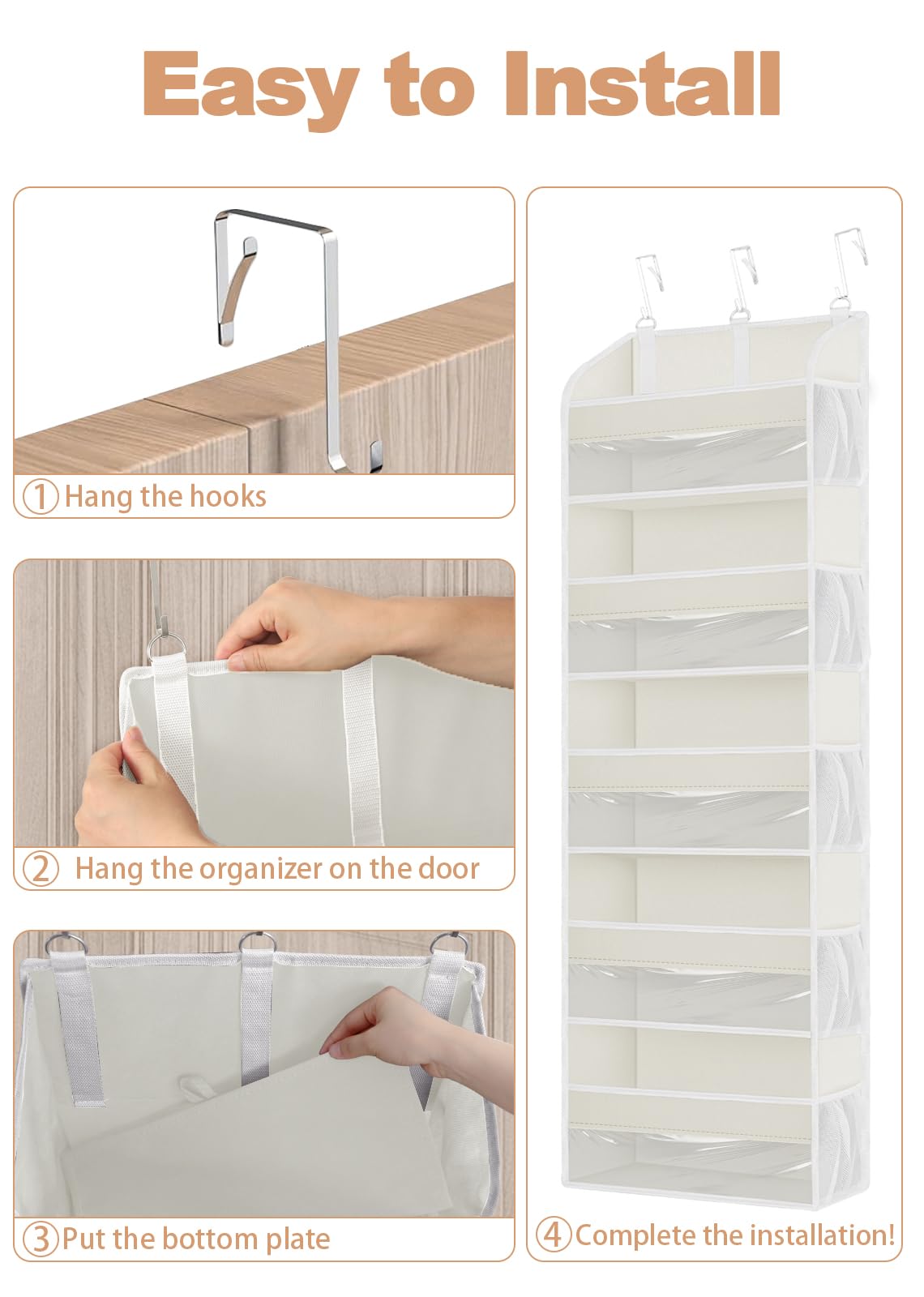 TAHAVICE Portaoggetti da Appendere con 5 Ripiani e 3 Ganci, Organizer da Appendere Salvaspazio, Mensole da Appendere per Porta per Camera da Letto, Bagno, Cucina, Furgone, Campeggio(beige)