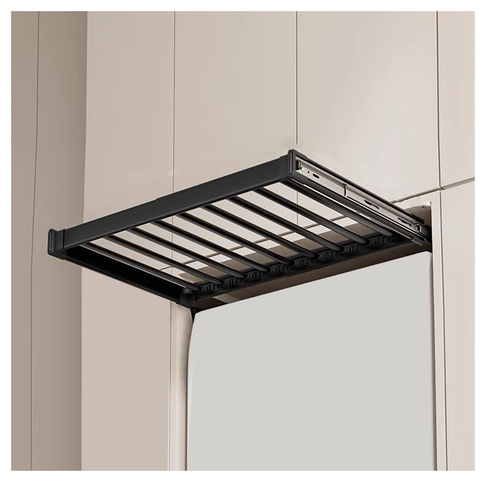 Ausziehbarer Hosenständer, Kleiderstange, Hosenhalter, Krawattenhalter, Gürtelhalter, Schalhalter, oben am Kleiderschrank montiert, versteckter Wäscheständer über der Waschmaschine, platzspa