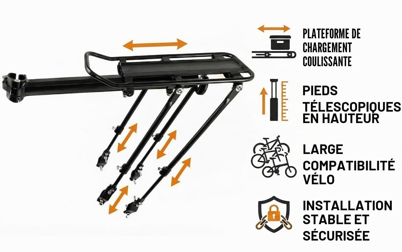 COMINGFIT – Porte-Bagage Universel réglable pour vélo à roulements Solides, capacité de Charge de 81,6 kg