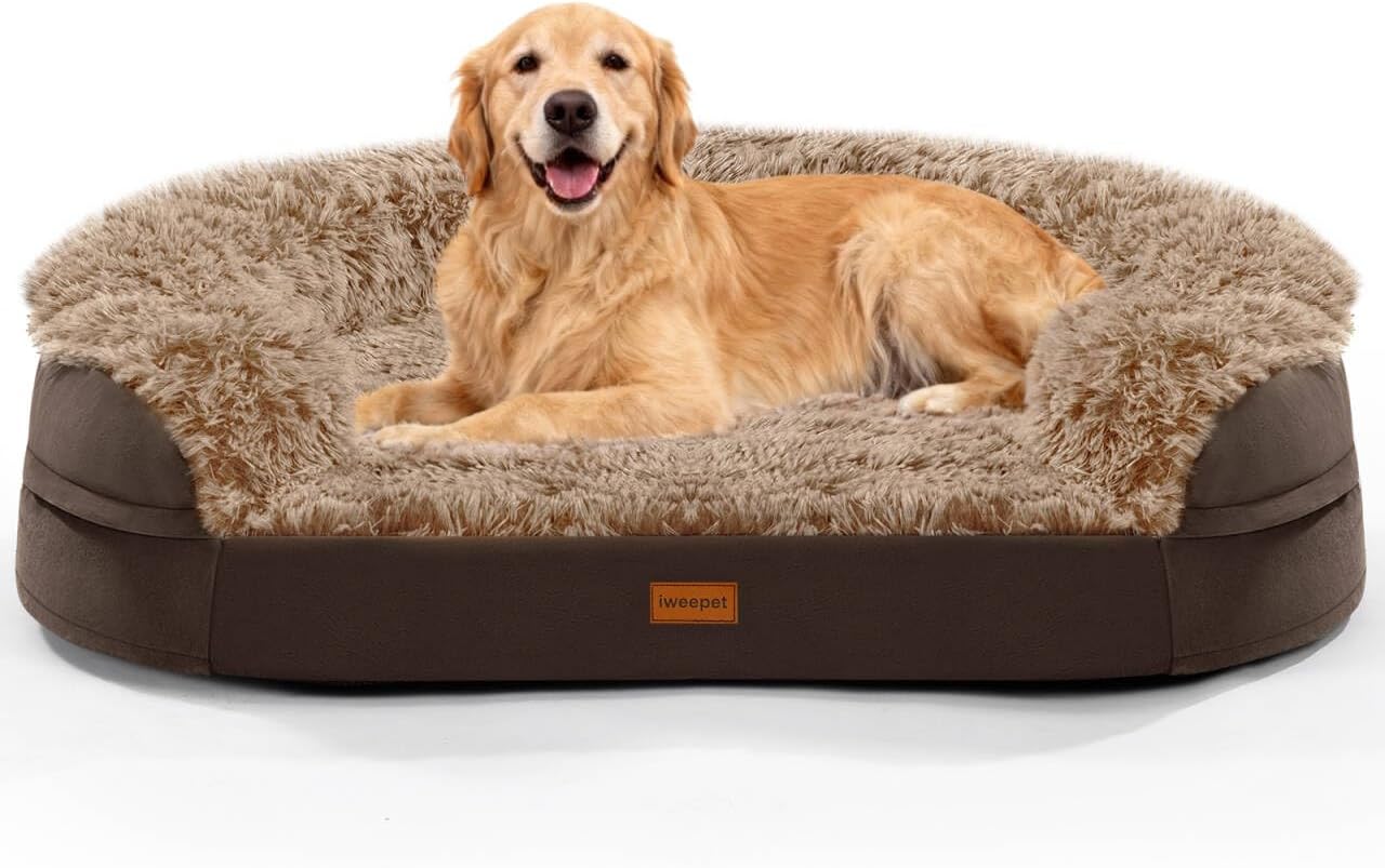 Orthopedic Dog Beds for Extra Large Dogs, 44" x32.6" x7.6" Supportive Dog Sofa Bed with 28D Egg-Crate Foam, Removable Washable Cover, Waterproof Lining, for Puppy,Senior,Sick,Brown