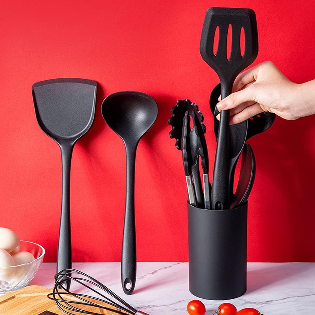 Kitchen Utensil Holder Black Plastic Cylinder Storage Tableware Drying Canister, Small