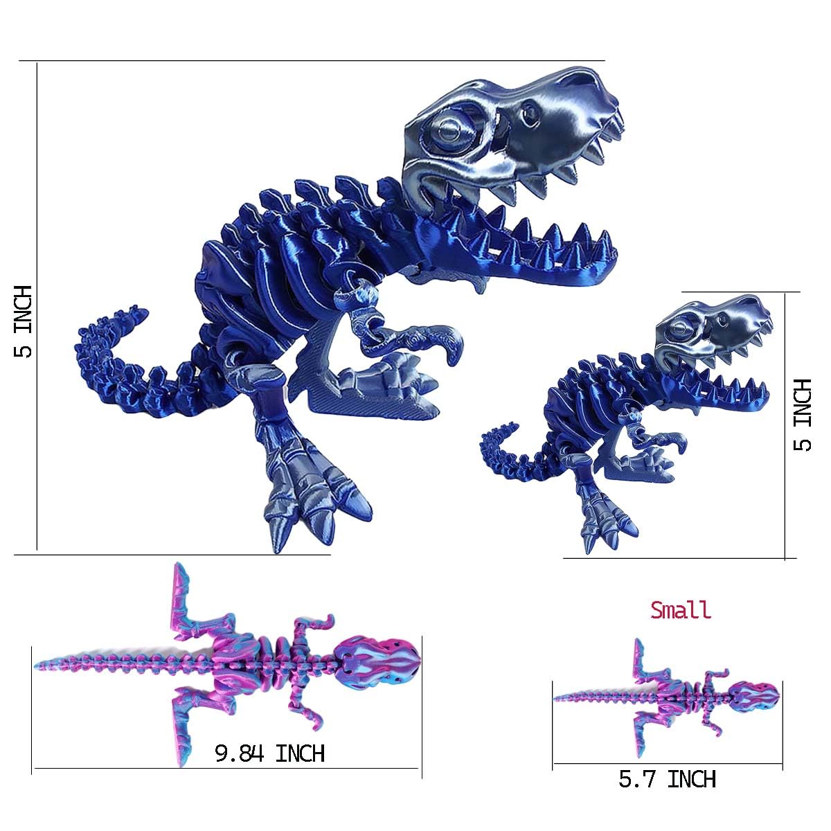 YNTOXIN Small 4PCS 6" 3D Printed Dinosaur, Articulated Dinosaur Fidget Toy - Image 2