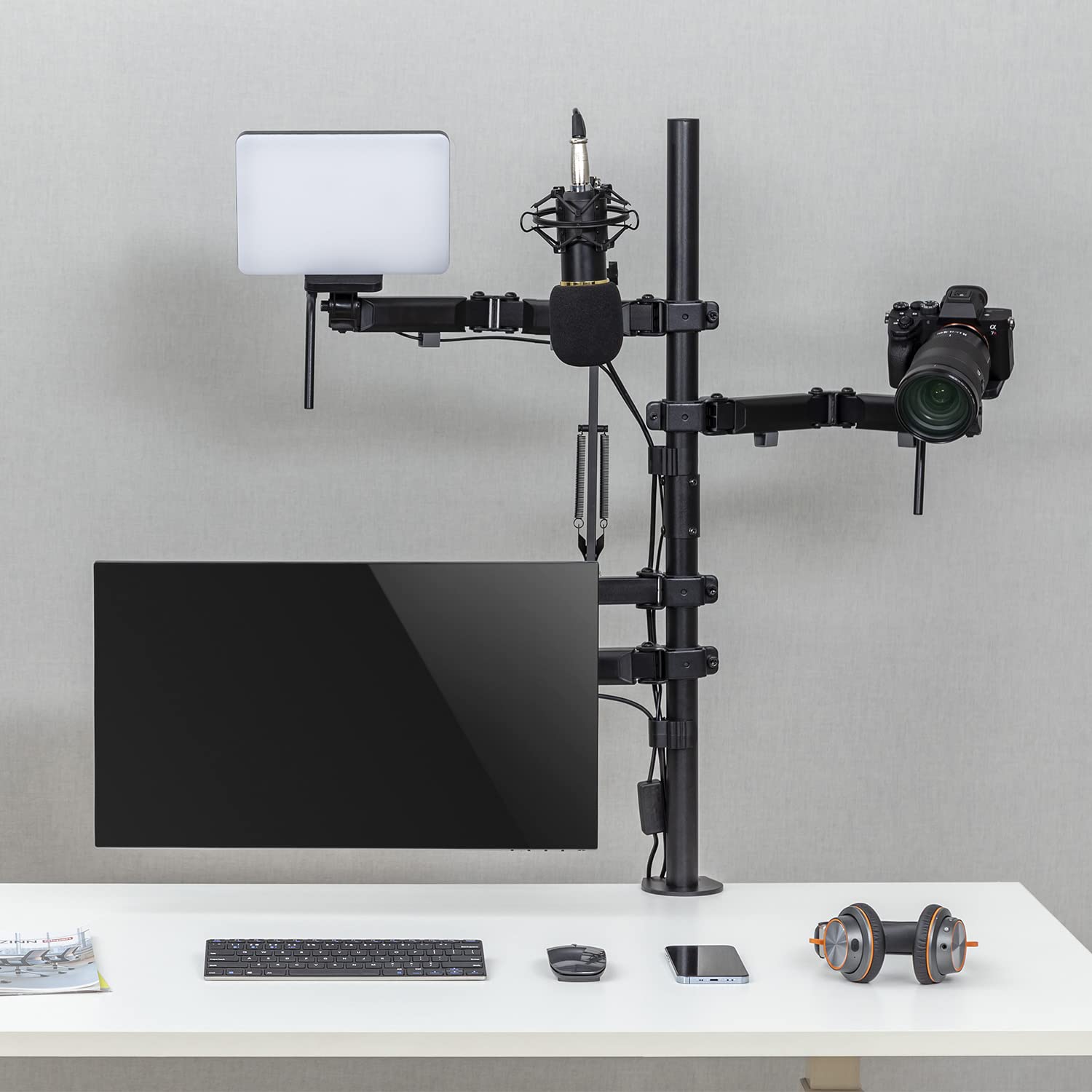 RS164 All-in-One Supporto Treppiede Professionale Supporto da tavolo per monitor 17-32", microfono, fotocamera e proiettore Supporto per treppiede da studio VESA 75x75 100x100
