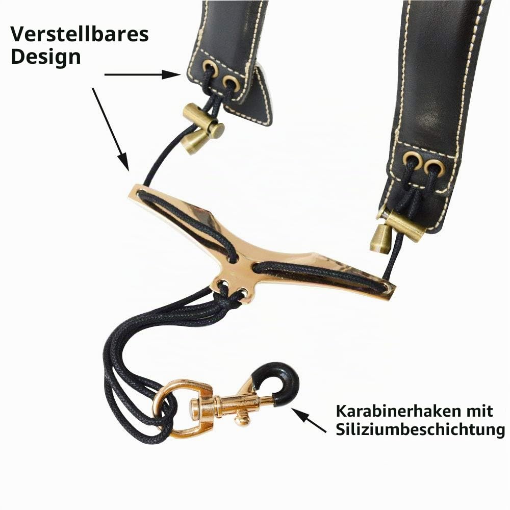 adorence Saxophon-Gurt–Handgefertigter, Stressfreier, Verlängerter Schultergurt für Saxophon, Tenor, Alt und Bariton - Schwarz